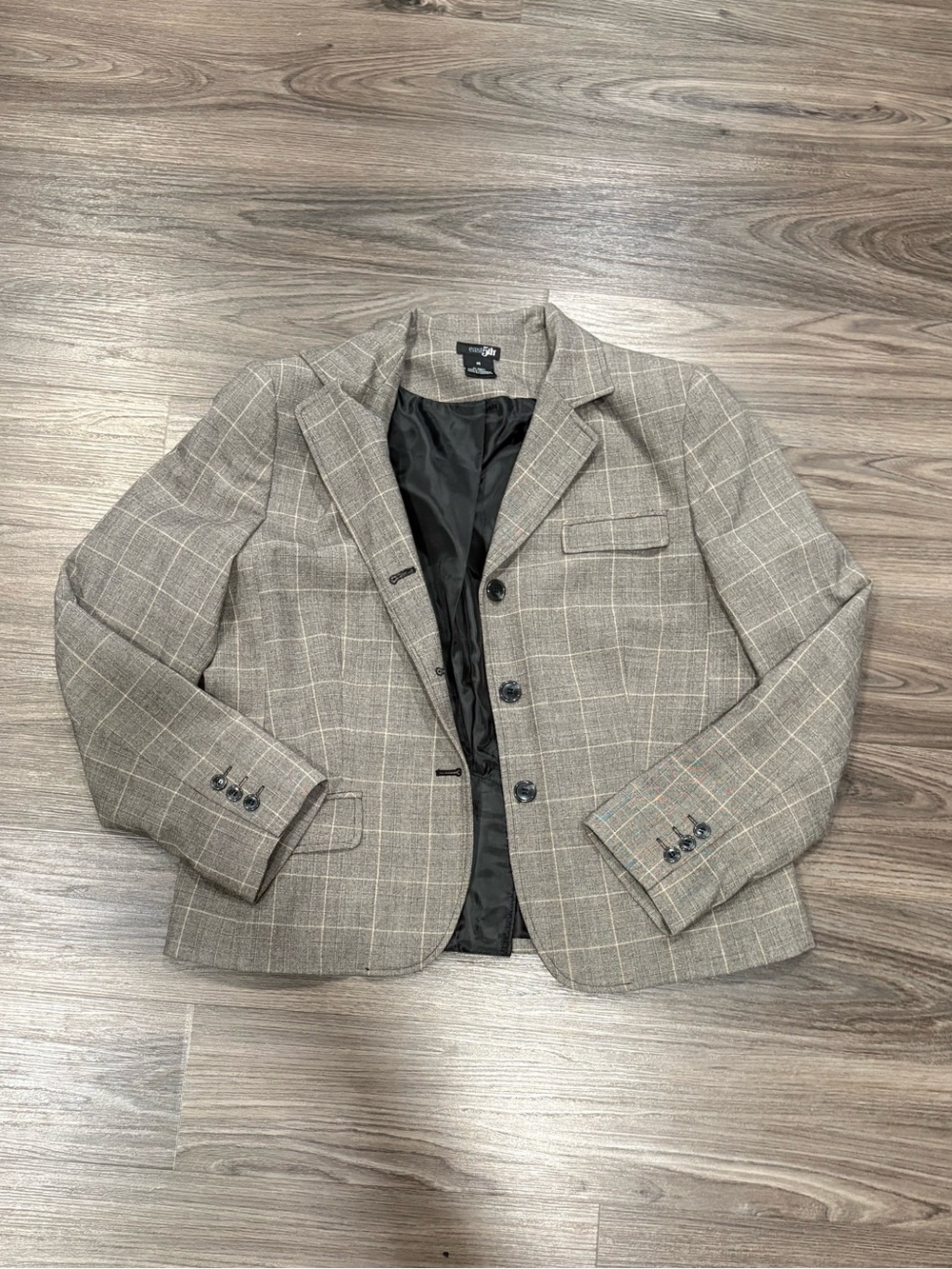 East 5th Plaid Blazer in Taupe and Cream Windowpane